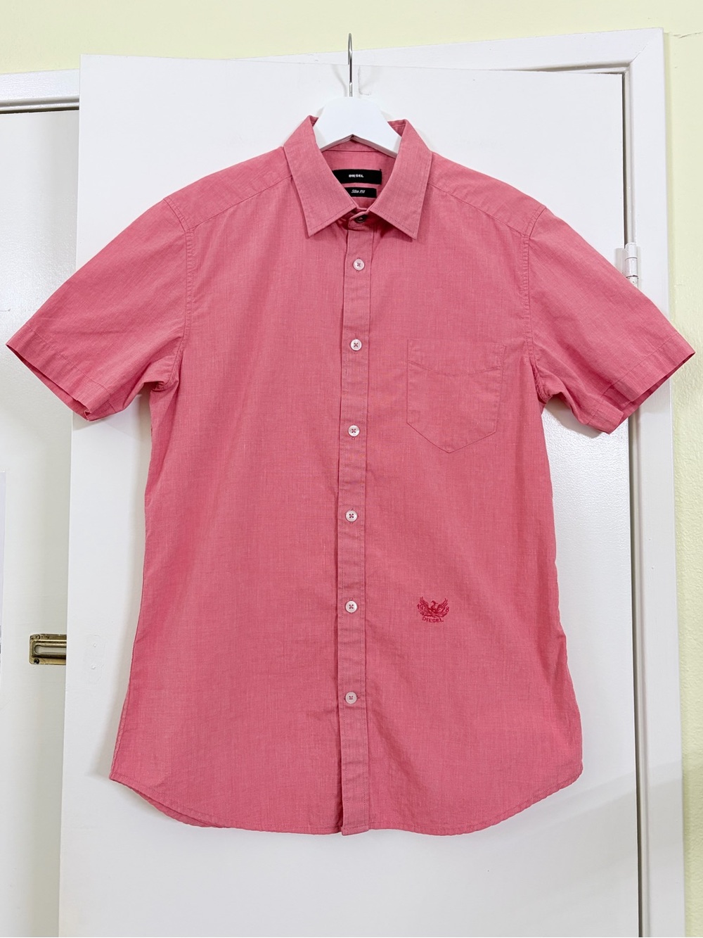 Diesel Slim Fit Pink Short Sleeve Button Up Shirt Cotton Casual Men’s Size M